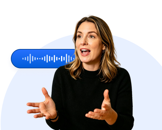 Professional presenter demonstrating natural voice synchronization with AI audio waveform